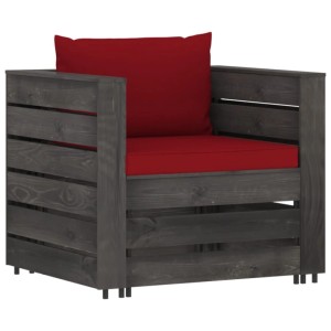 Graues Garten Lounge Set von vidaXL mit weinroten Kissen aus imprägniertem Holz.