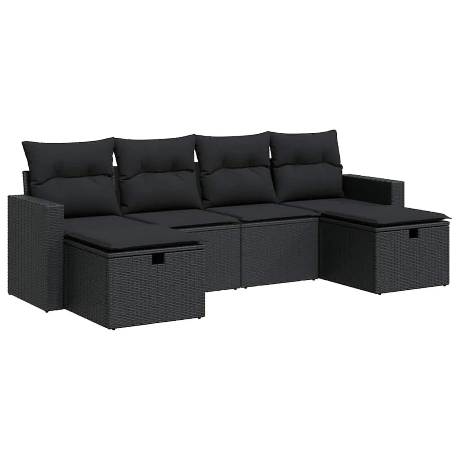 vidaXL 6-Tlg Garten-Sofagarnitur mit Kissen Schwarz Poly Rattan 3325421