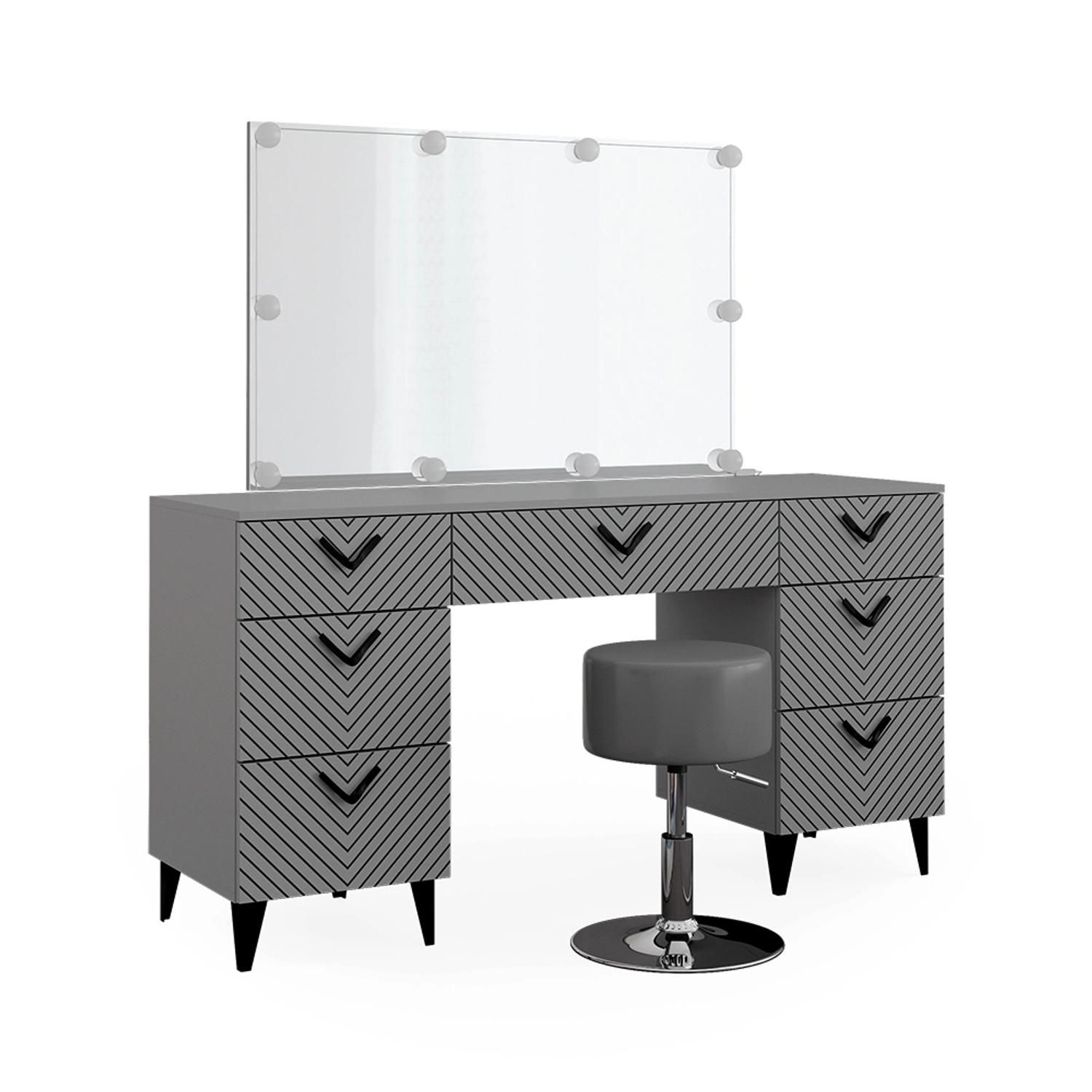Vicco Schminktisch Anett Grau 150 cm mit LED Beleuchtung und Hocker günstig online kaufen