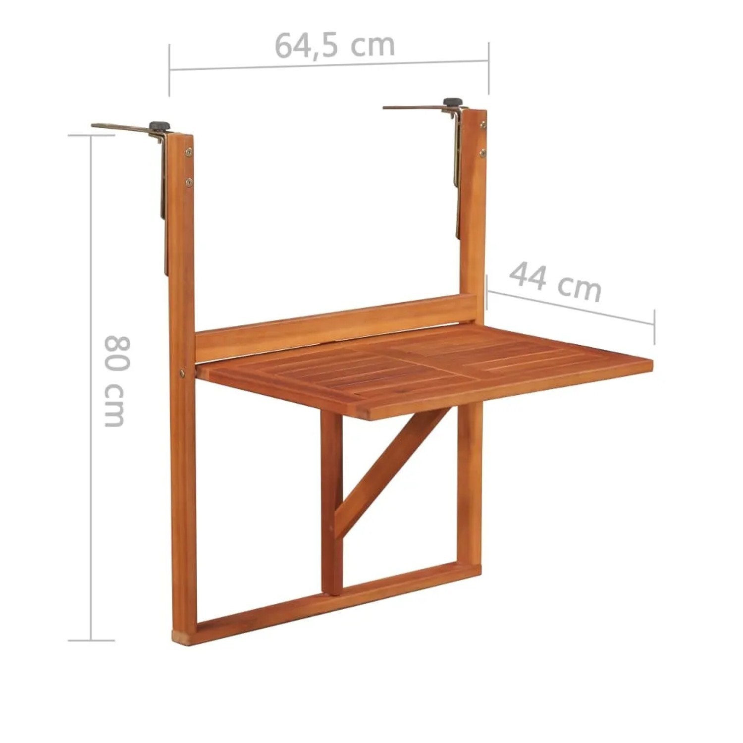 vidaXL Balkon Hängetisch aus Akazienholz, braun, klappbar, 64,5x44x80 cm.