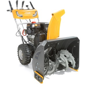 Stiga ST 5262 P Benzin-Schneefräse mit 62 cm Arbeitsbreite und gelbem Auswurfkanal.