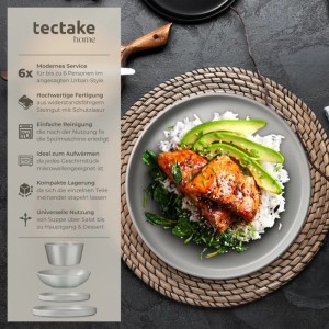 Graues Tectake Una Tafelservice aus Steingut im Urban Style. Modernes 6-Personen-Geschirrset, stapelbar.