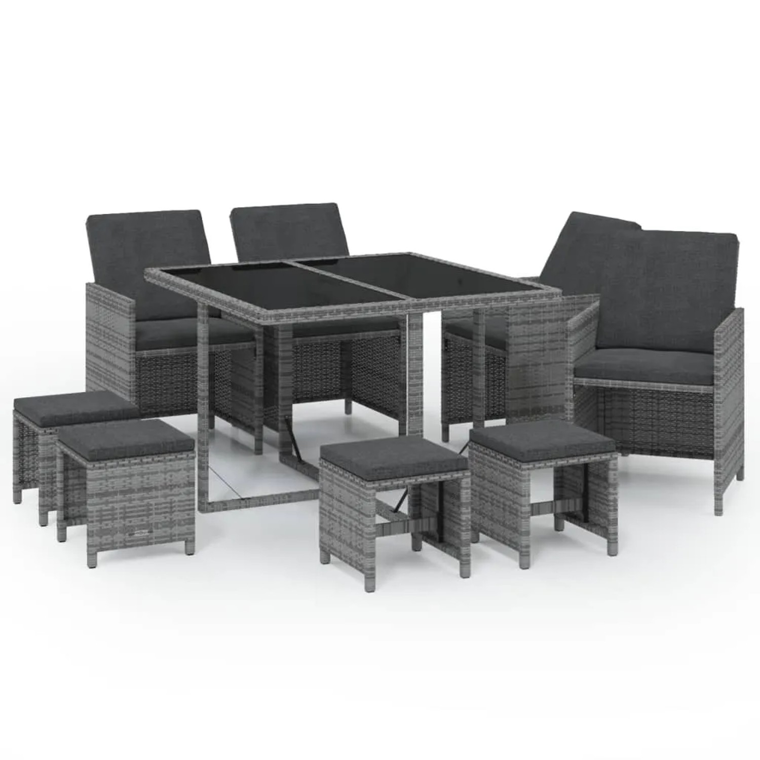 vidaXL 9-tlg Garten-Essgruppe mit Auflagen Poly Rattan Grau Modell 11