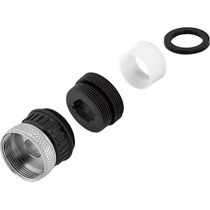 Adapter für Mischdüsen M22/M24, verchromt, mit Kugelgelenk und Dichtungsringen.