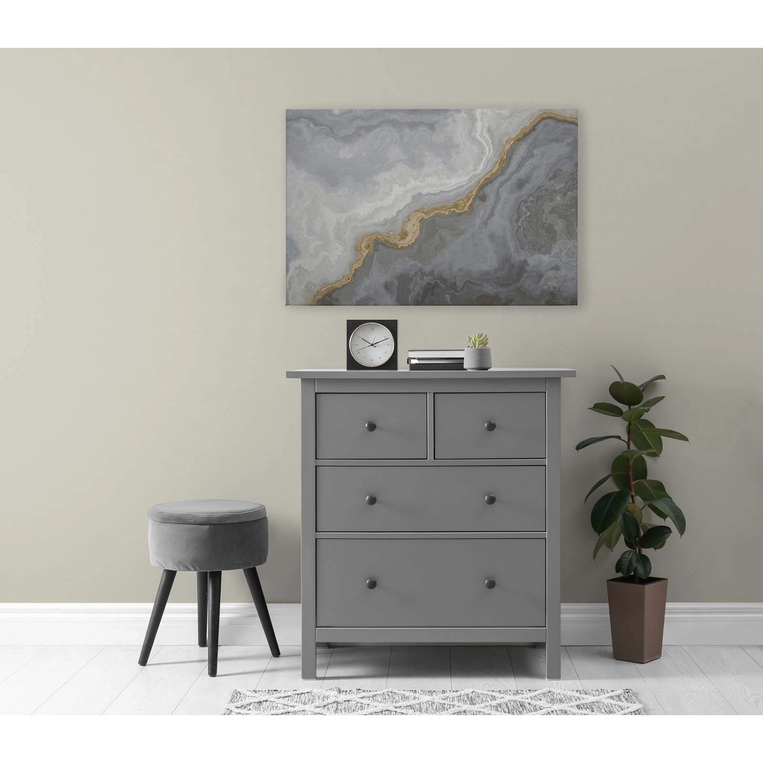 Bricoflor Leinwandbild Marmor Gold Grau Deko Bild Elegant Ideal Für Schlafzimmer Und Büro Graues Wandbild Marmoroptik 12