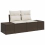 Braunes 9-teiliges vidaXL Garten-Sofa-Set aus Poly Rattan mit Kissen.