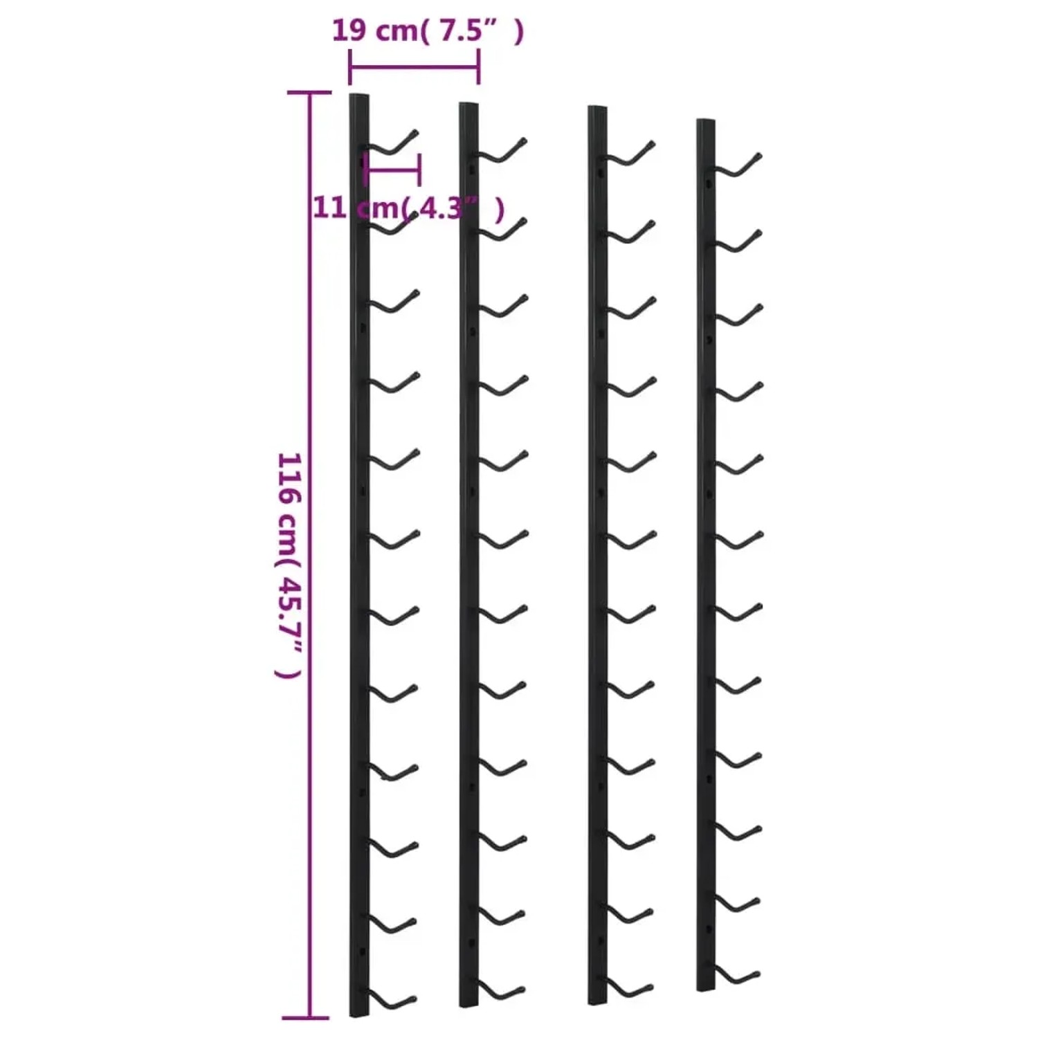 Zwei schwarze Wand-Weinregale aus Eisen für je 12 Flaschen. Praktische Weinlagerung für die Wand.