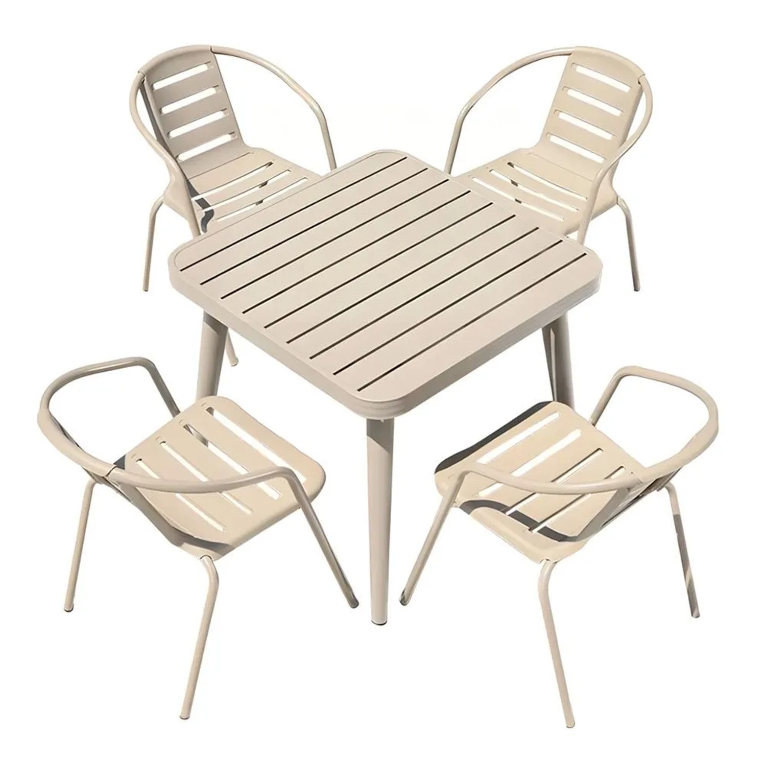 360Home Gartenmöbel Set 5 Teilig Beige 80 CM Tisch Mit 4 Gartensesseln KLNZY80
