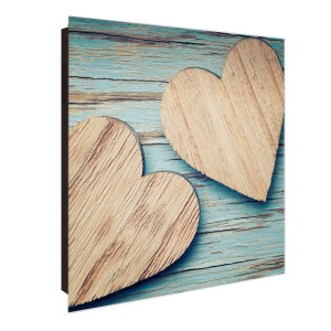 Banjado Schlüsselkasten Glas 30x30cm, Motiv Holz Herzen. Magnetisch, beschreibbar, 50 Haken.