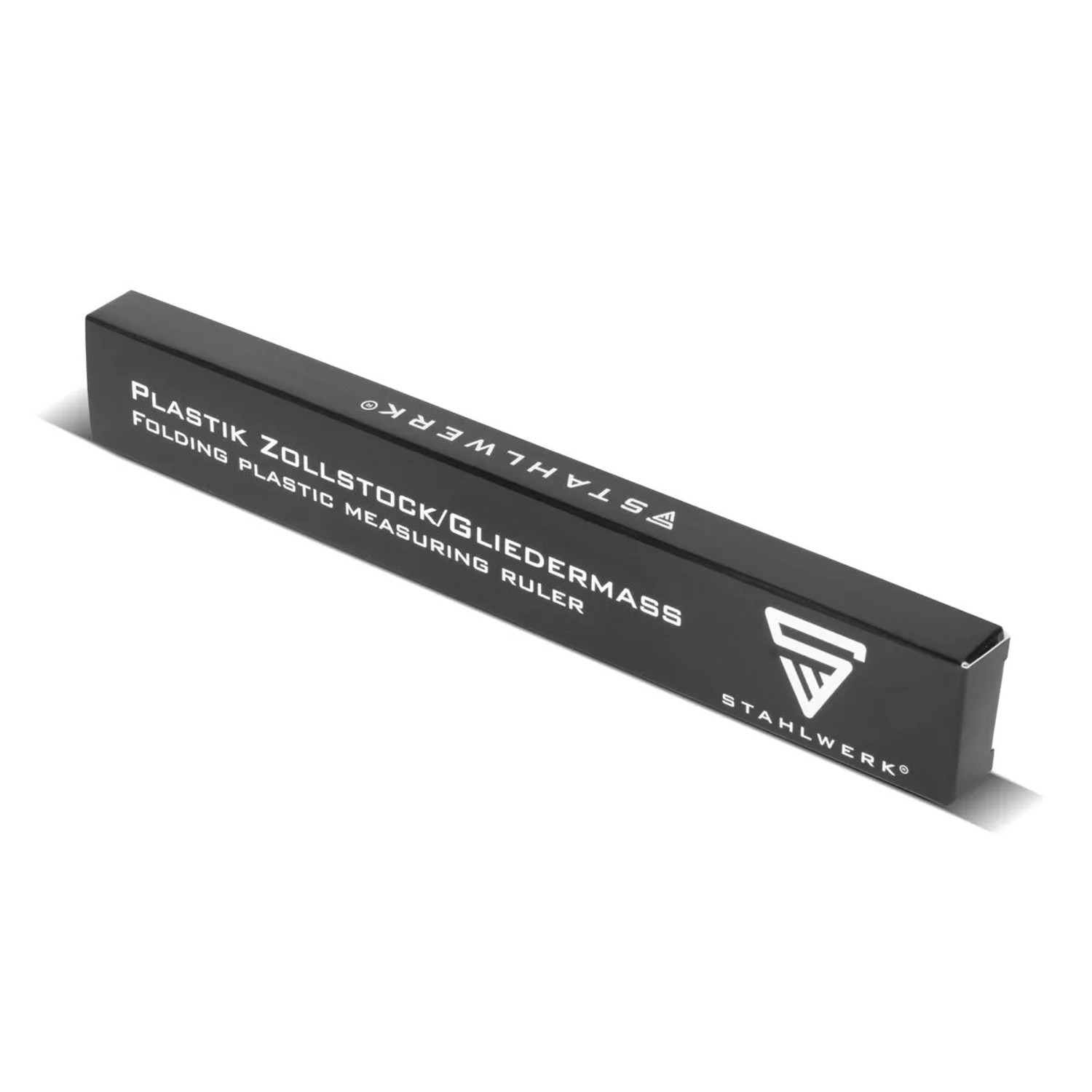Schwarze STAHLWERK Verpackung für 2 Meter Kunststoff-Zollstock/Gliedermaßstab. Präzises Messwerkzeug.