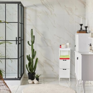 Relaxdays Badezimmerschrank MDF Weiß Mit Auszugsstopp 90 cm x 30 cm x 30 cm