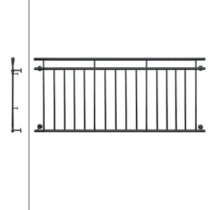 Anthrazitfarbener französischer Balkon aus Stahl, 225x90 cm, mit 16 Füllstäben für Tür- & Fenstersicherung.