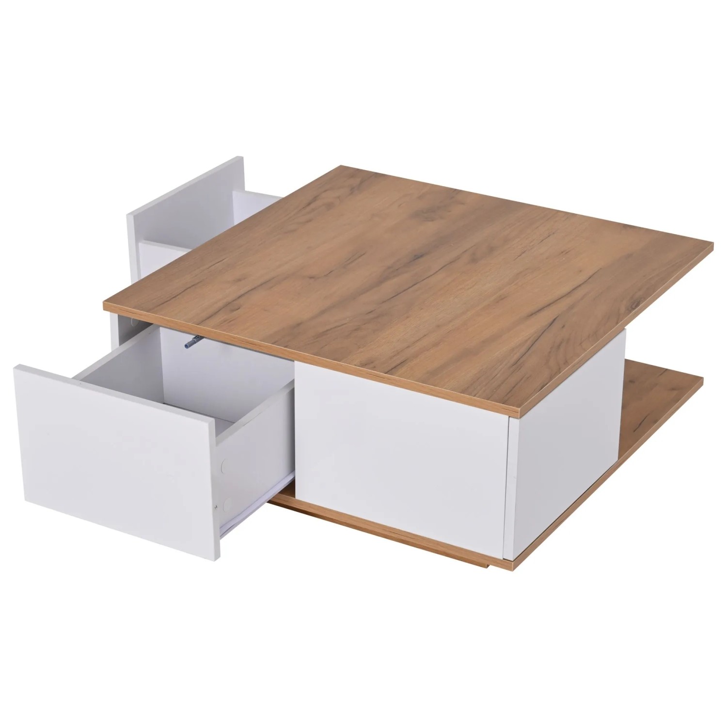 Okwish Couchtisch Für Kleine Räum Mit 3 Schubladen Kaffeetish 70 × 70 Cm Weiß/Natur