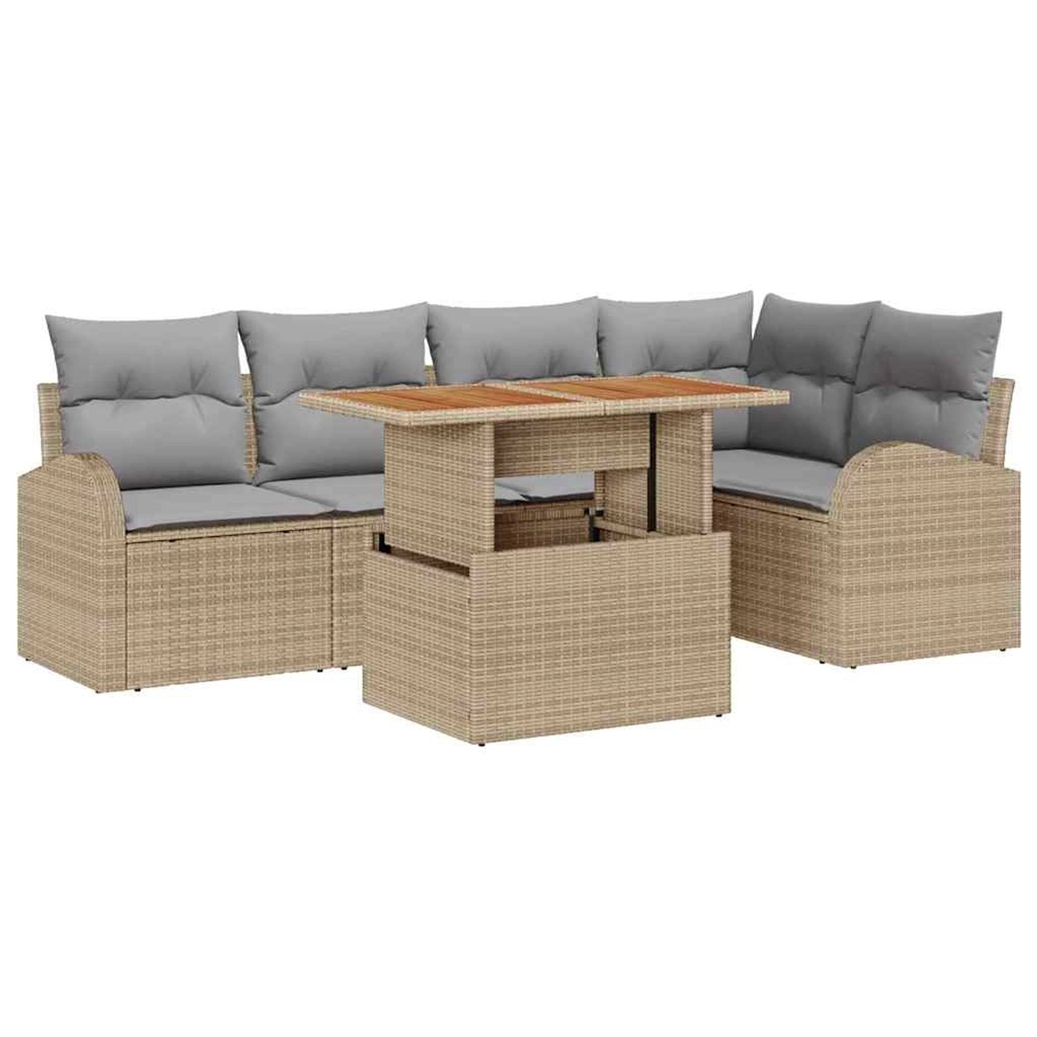 vidaXL Garten-Sofa-Set mit Speicher 6-Tlg Beige Poly Rattan 3358324 günstig online kaufen