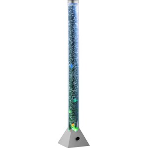 Titanfarbige Wassersprudelsäule mit LED-Beleuchtung und Deko-Fischen, 130 cm hoch.