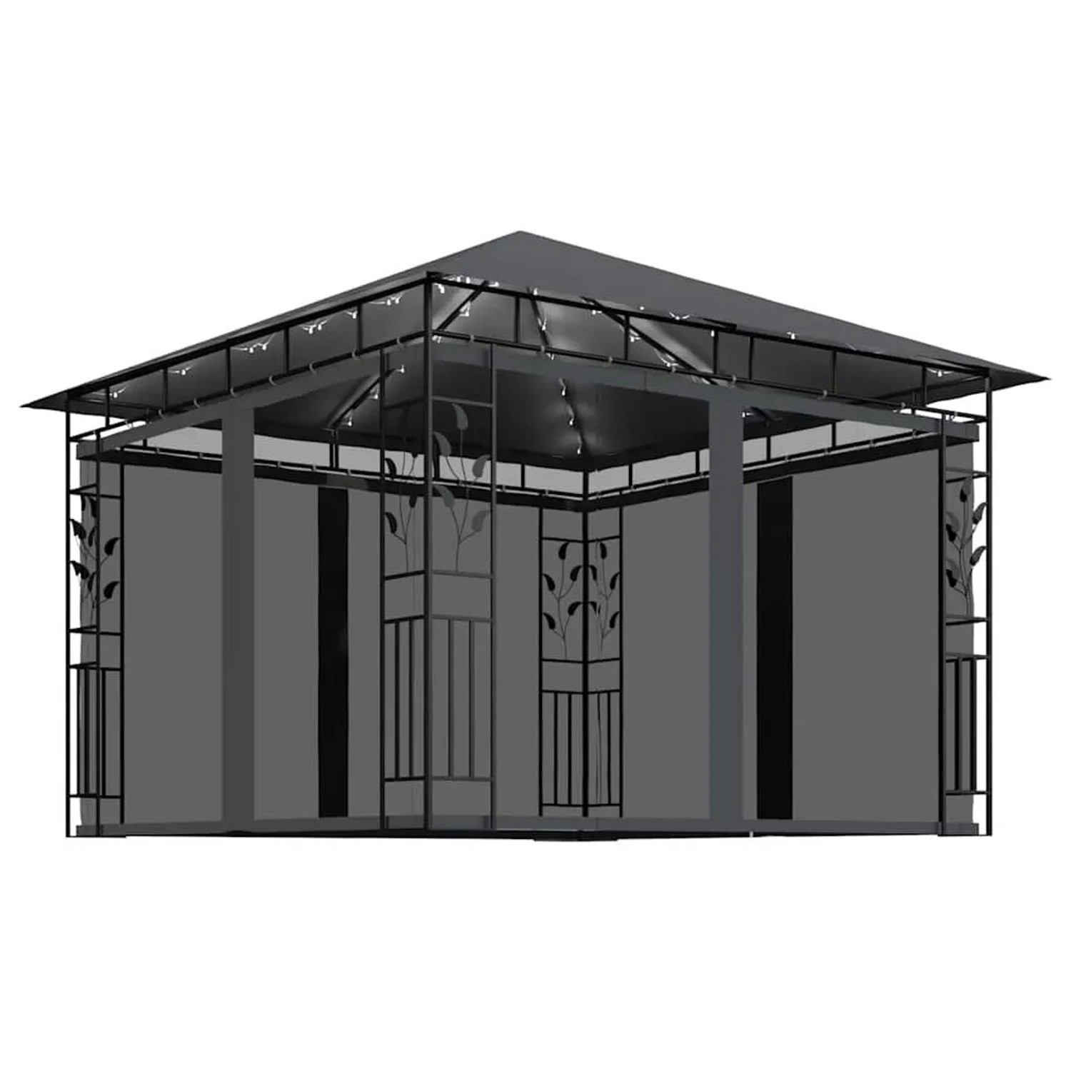 vidaXL Pavillon mit Moskitonetz & LED-Lichterkette 3x3x2,73m Anthrazit 3070316