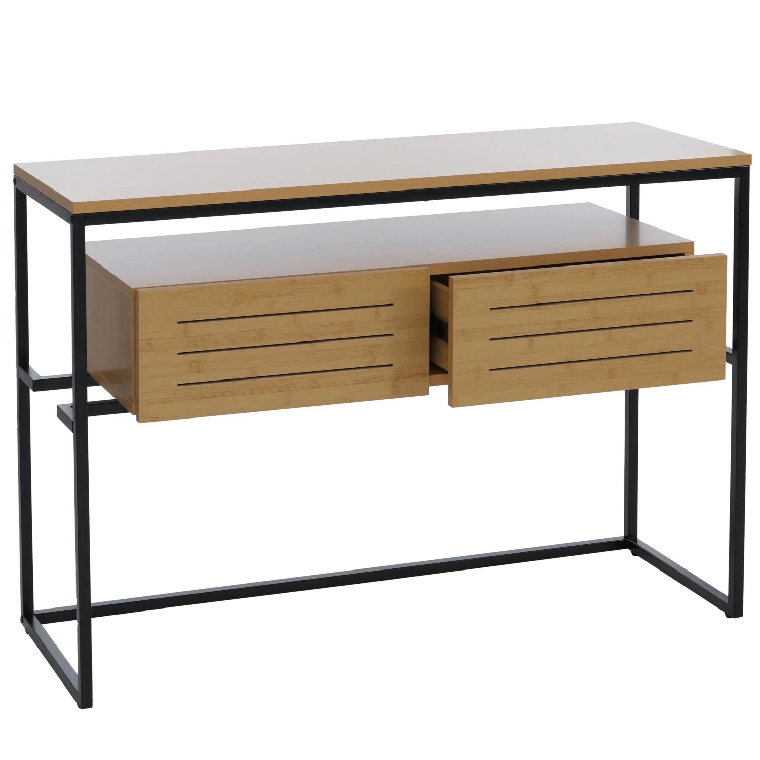 MCW Konsolentisch P46 Schublade Metall MDF Melamin 80x120x40cm Bambus-Optik