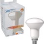 E14 LED-Leuchtmittel Pilzkopf R50, 4,9W, dimmbar. Weißes Leuchtmittel mit E14-Sockel und Verpackung.