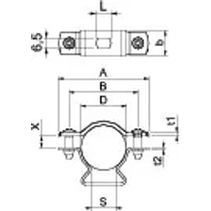 Technische Zeichnung der OBO Bettermann Abstandschelle mit Langloch, zur Elektroinstallation.