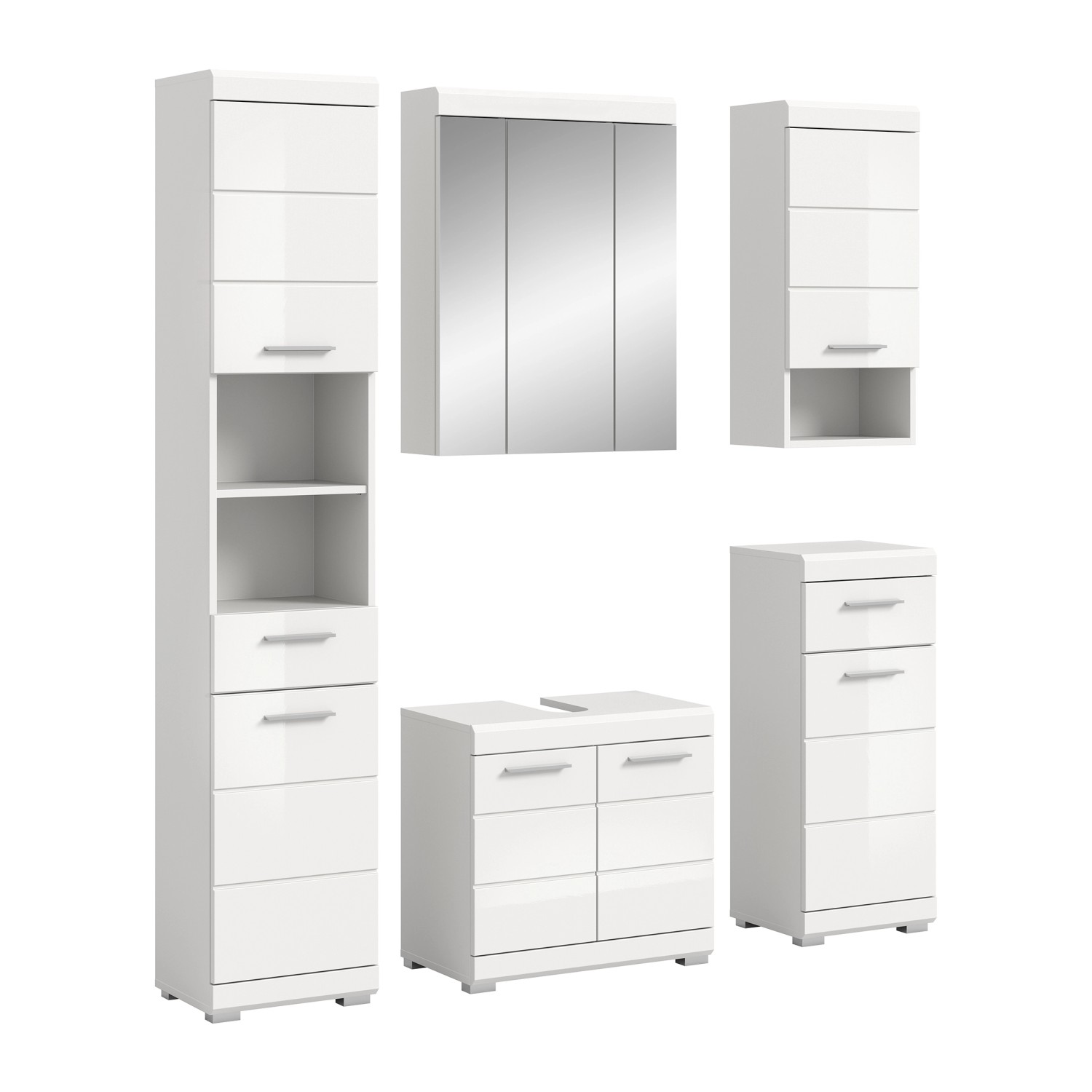 Badkombination 5-teilig Türen 164 x 191 x 34 cm Front Weiß Hochglanz FSC®