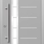 Graue Splendoor Sicherheits-Haustür Berlin Prime RC2 mit Edelstahlgriff und Glaseinsatz.