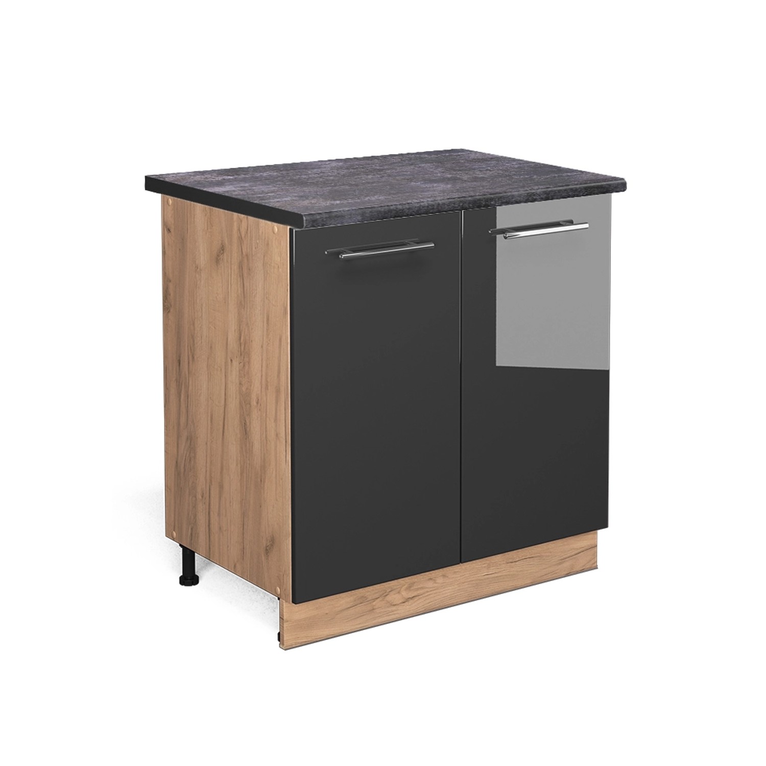 Vicco Spülenunterschrank Fame-Line Anthrazit Hochglanz/Goldkraft Eiche 80 cm mit Regal AP Anthrazit