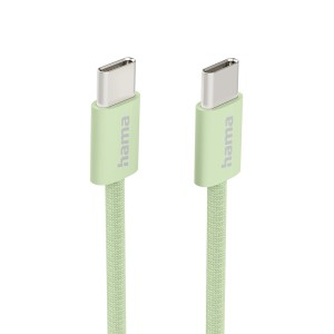 Hama Ladekabel, USB-C, 1 m, grün, Nylon-Ummantelung.