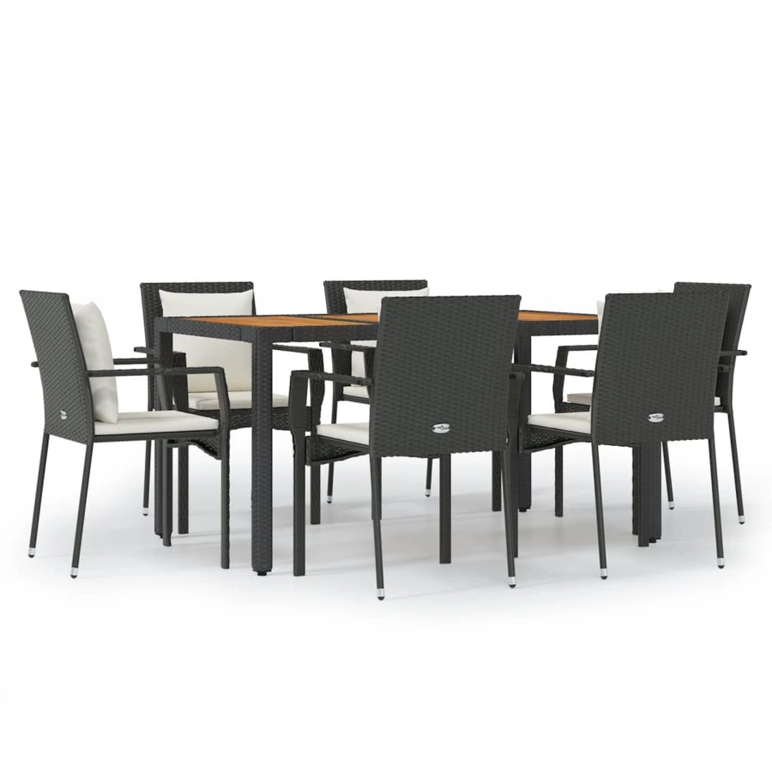 vidaXL 7-Tlg Garten-Essgruppe mit Kissen Schwarz Poly Rattan 3157966
