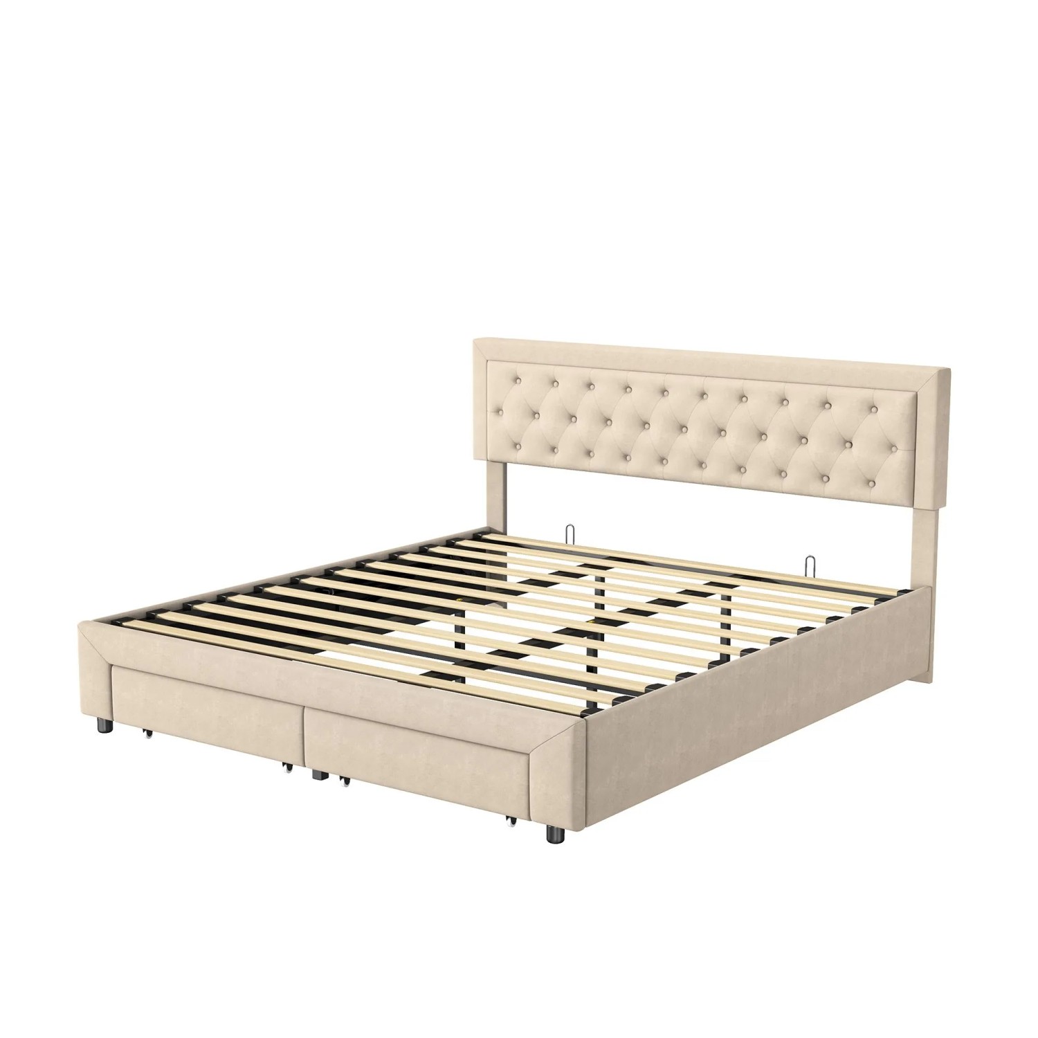 PXloue Stauraumbett 180×200cm Polsterbett mit Schubladen Samt Beige