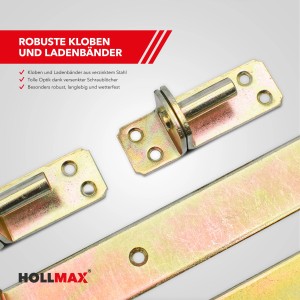 Hollmax Beschlagset, feuerverzinkt, gelb. Set für Gartentore, Holztore, Jägerzaun- und Staketenzauntore.