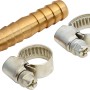 Reparaturröhrchen (10 mm) aus Messing mit zwei Schlauchschellen zur Schlauchreparatur.