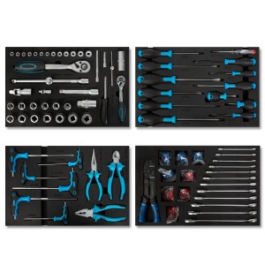 EBERTH Multitool Werkzeugset, 81-teilig, blau/schwarz, für Werkzeugwagen mit 4 Schubladen.