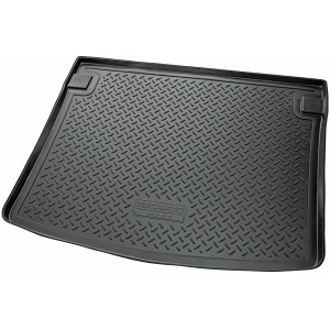 Schwarze Gummi Kofferraumwanne für VW Caddy III/IV ab 2003 mit Riffelstruktur.