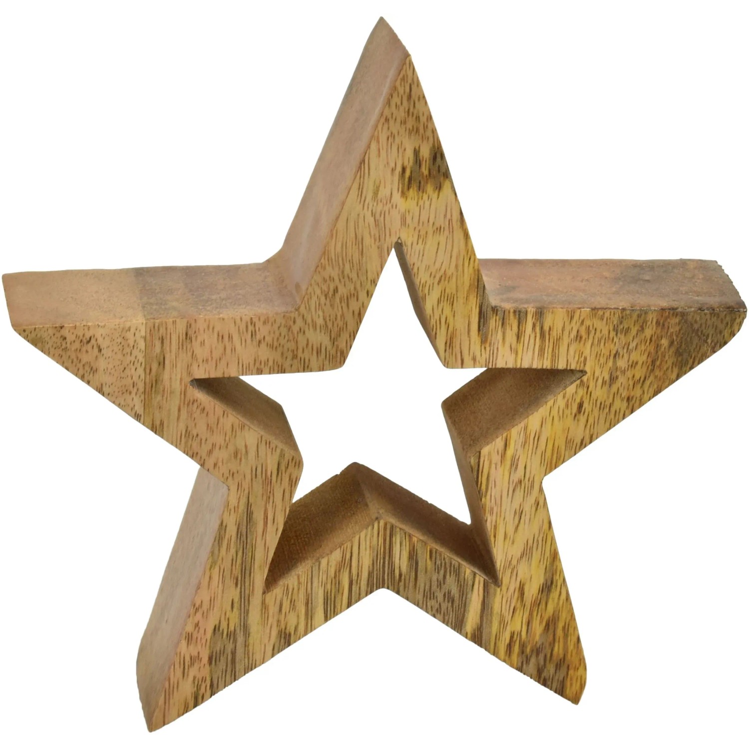 Deko-Stern Offen aus Mangoholz 18 cm Natur-Emaille