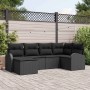 Schwarzes 6-tlg. vidaXL Garten-Sofa-Set aus Poly Rattan mit Kissen für Terrasse und Garten.