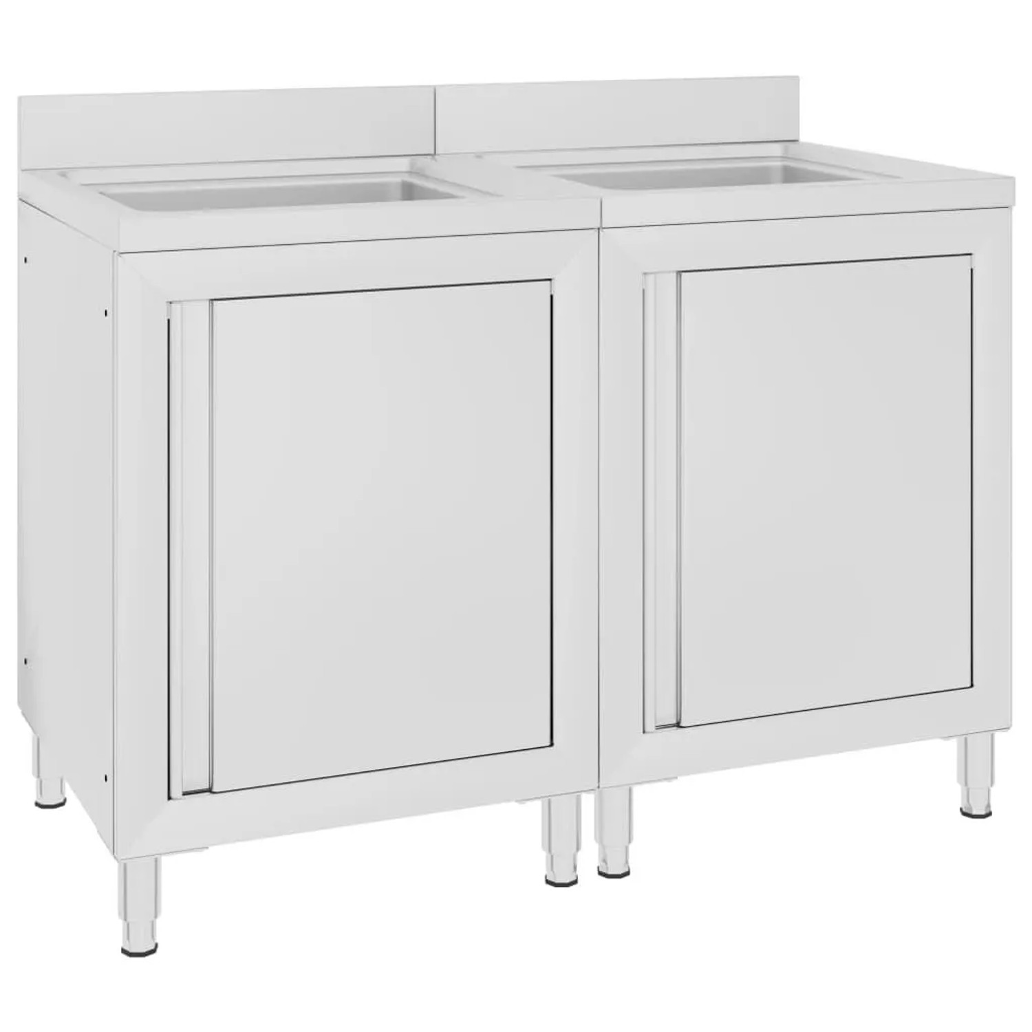 DELUKE Spülschrank Aus Edelstahl Mit Aufkantung MEDO 2x Becken Gastro-Spülschrank Spülenunterschrank 120x60x96cm