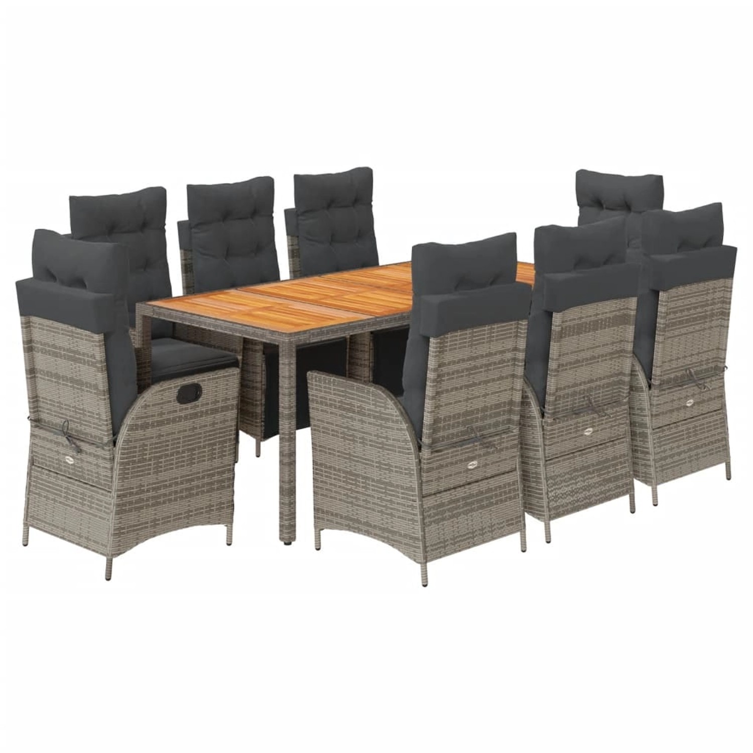 vidaXL 9-Tlg Garten-Essgruppe mit Kissen Grau Poly Rattan 3213349 günstig online kaufen