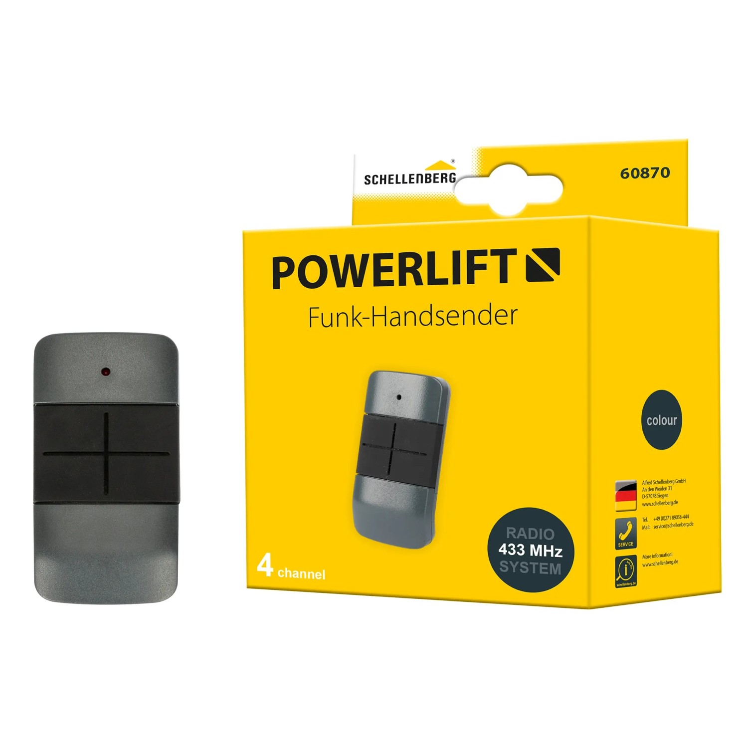 Schellenberg Funk-Handsender Powerlift 4-Kanal mit Verpackung.