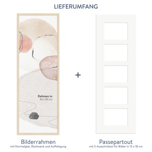 WANDStyle Galerierahmen Natur für 5 Bilder (13x18 cm) mit Passepartout, 30x90 cm.