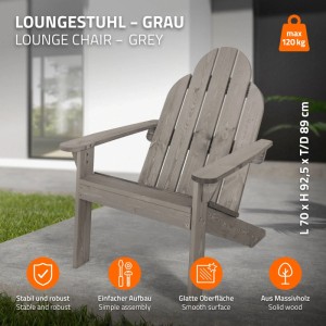 Grauer Adirondack-Stuhl aus Tannenholz von ML-Design, ideal für Garten und Terrasse.