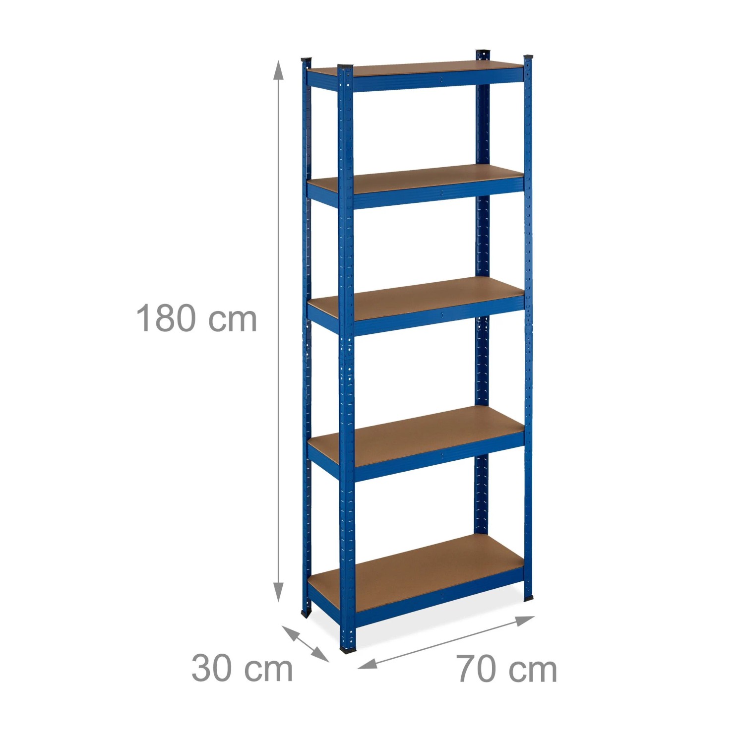 Relaxdays Schwerlastregal 5 Ebenen Stahl MDF Blau 180 cm x 70 cm x 30 cm Traglast 500 kg_4