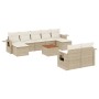 Beige 10-tlg. Garten-Sofagarnitur aus Poly Rattan mit Kissen und Tisch. Gartenmöbel Set mit Stauraum.