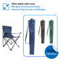 Blauer Campingstuhl mit Getränkehalter, faltbar, mit Tragetasche. Ideal für Outdoor-Aktivitäten.
