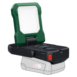 Akku-Lampe EasyLight 18V-400 Solo, grün-schwarz, mit neigbarem Leuchtenkopf. Ohne Akku. Ideal für Werkstatt & Camping.