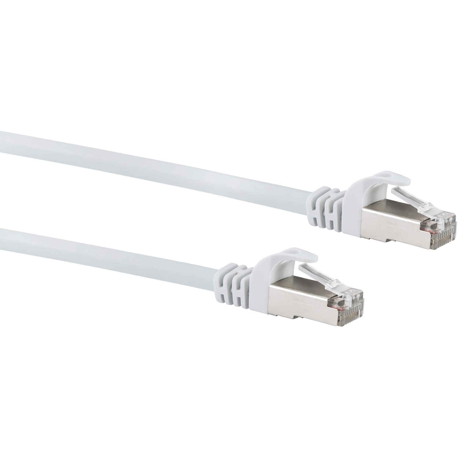 Weißes Schwaiger CAT 6 Netzwerkkabel SF/UTP mit RJ45 Stecker, 30 m lang.