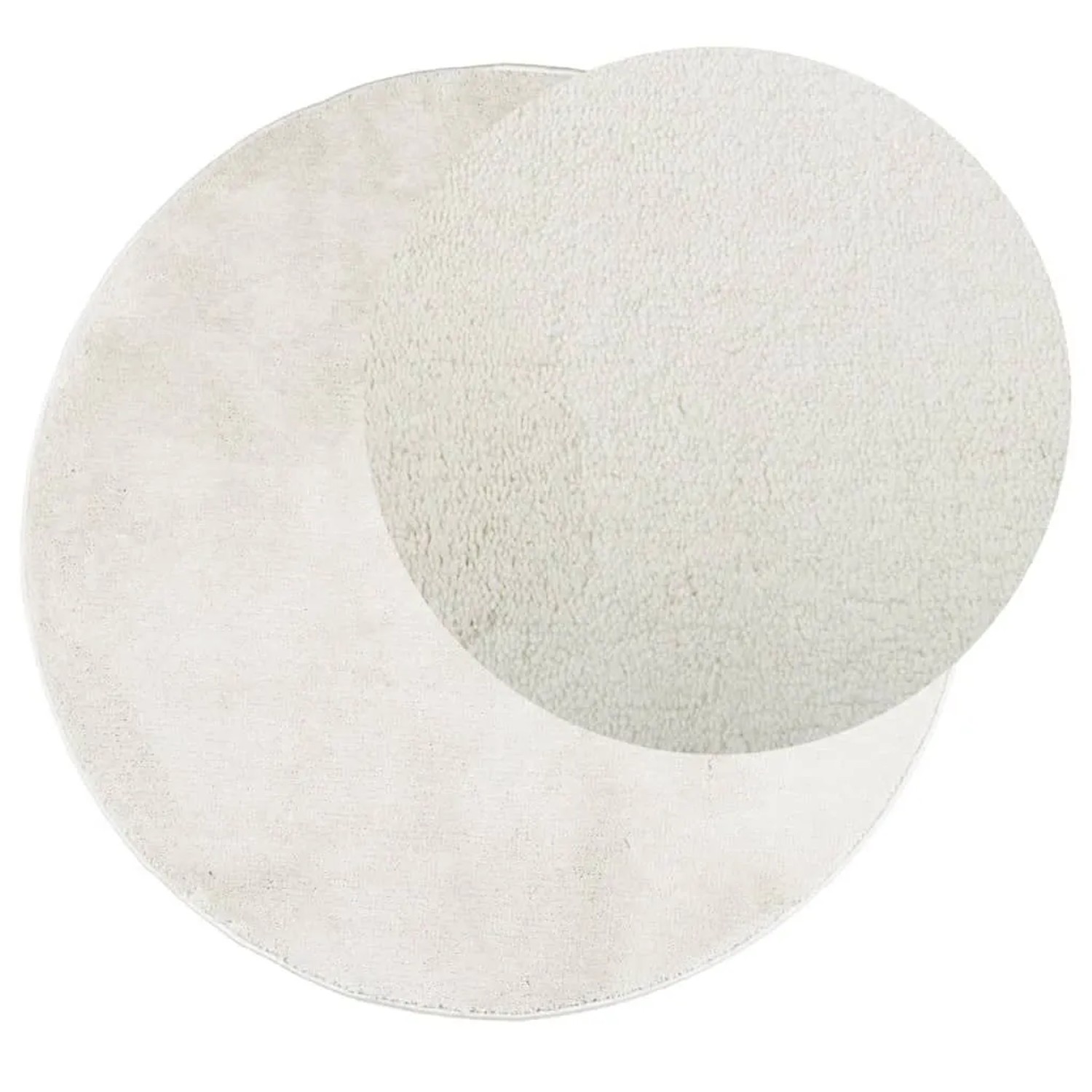 Runder vidaXL OVIEDO Kurzflor Teppich in Creme, Ø 160 cm. Weiche Polyester-Textur, Detailansicht des dichten Flors.