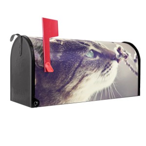 Schwarzer US Briefkasten mit Weidenkätzchen Motiv. Amerikanischer Postkasten aus Stahl, 48x22x16cm.