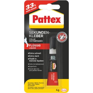 Pattex Sekundenkleber Flüssig, 4g Tube im Blisterpack. Ideal für schnelle und starke Verklebungen.