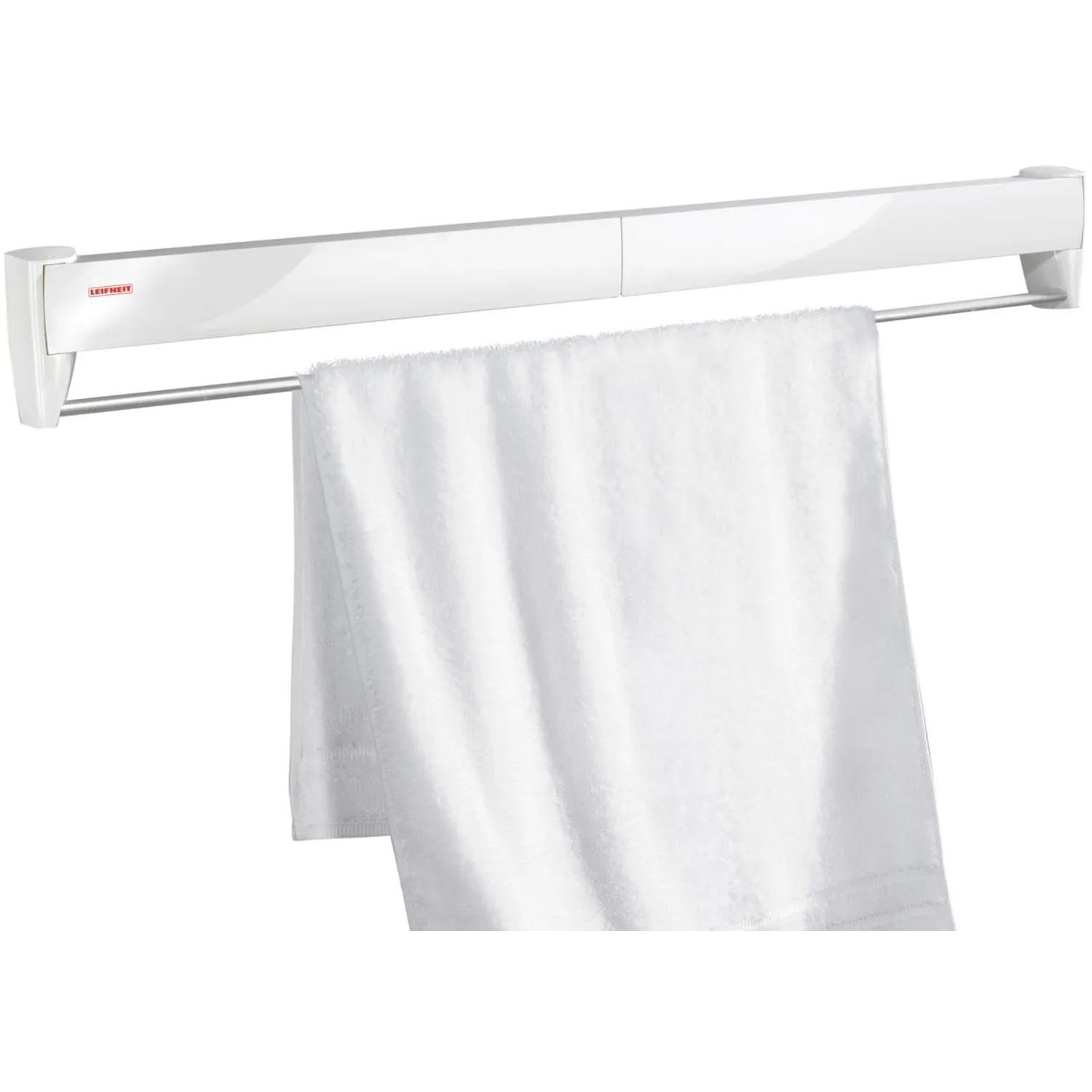 Leifheit Wandwäschetrockner Telegant 81 Protect Plus mit Handtuch zum Trocknen.