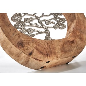 Kobolo Dekofigur VITALITY: Holzdeko mit silbernem Baum des Lebens im Holzrahmen.